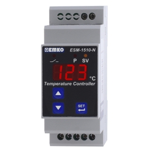 EMKO ESM-1510N DIN regulátor teploty ON-OFF,  pro ohřev nebo chlazení,  vstup volitelný, výstup kontakt 5A