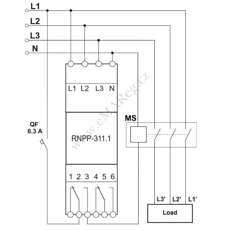 Napěťové 3f relé RNPP 311.1 schema zapojení